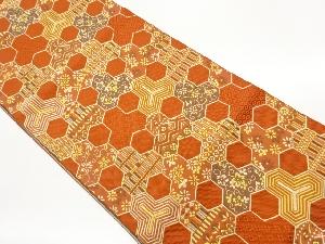 本場筑前博多毘沙門亀甲に花唐草・幾何学模様織出し名古屋帯